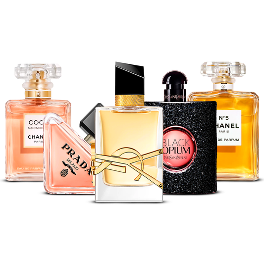 5 smaržu komplekts – Coco Mademoiselle, Prada Paradoxe, Libre, Black Opium un Chanel N°5 [katra 100 ml]