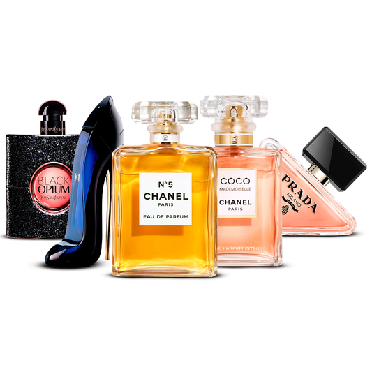 5 smaržu komplekts – Black Opium, Good Girl, Chanel N°5, Coco Mademoiselle un Prada Paradoxe [katra 100 ml]