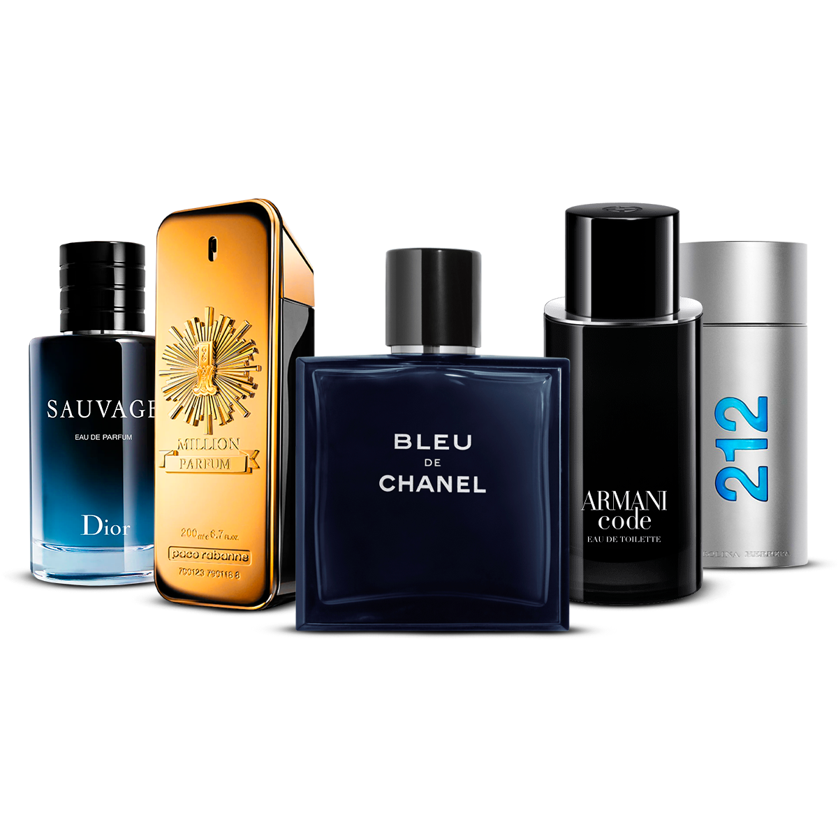 5 smaržu komplekts   – Sauvage, 1 Million, Bleu de Chanel, Armani Code un 212 Men  [katra 100 ml]