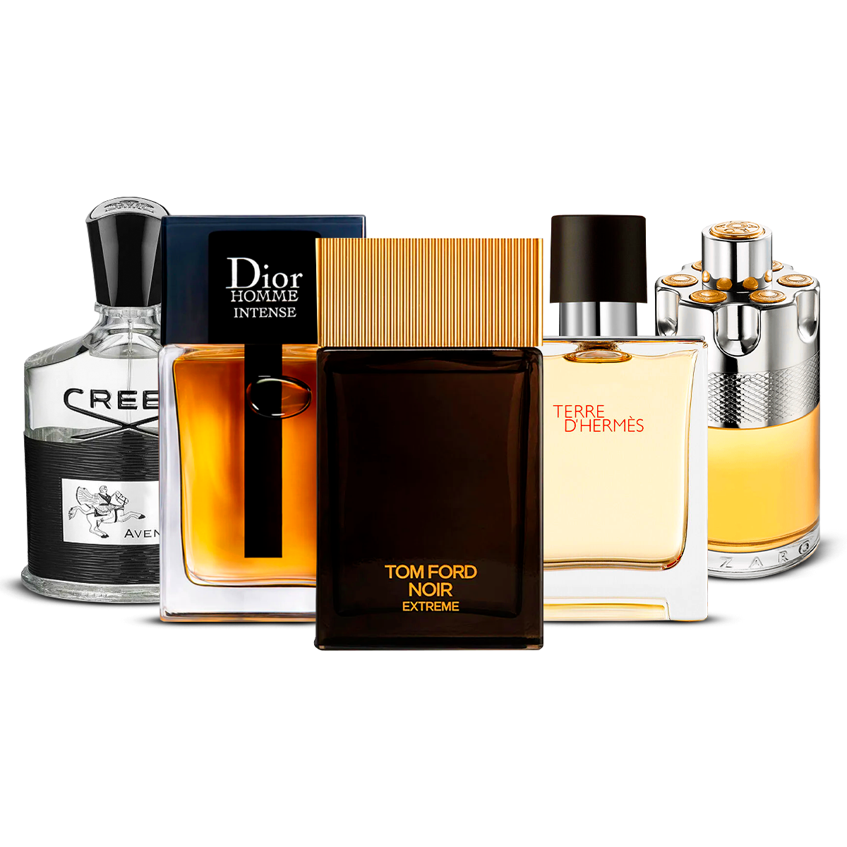 5 smaržu komplekts  – Creed Aventus, Dior Homme Intense, Tom Ford Noir Extrême, Terre d'Hermès un Azzaro Wanted  [katra 100 ml]