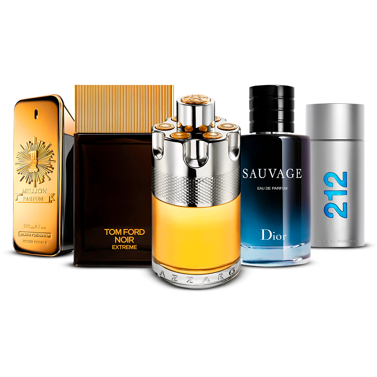 5 smaržu komplekts  – 1 Million, Tom Ford Noir Extrême, Azzaro Wanted, Sauvage un 212 Men [katra 100 ml]