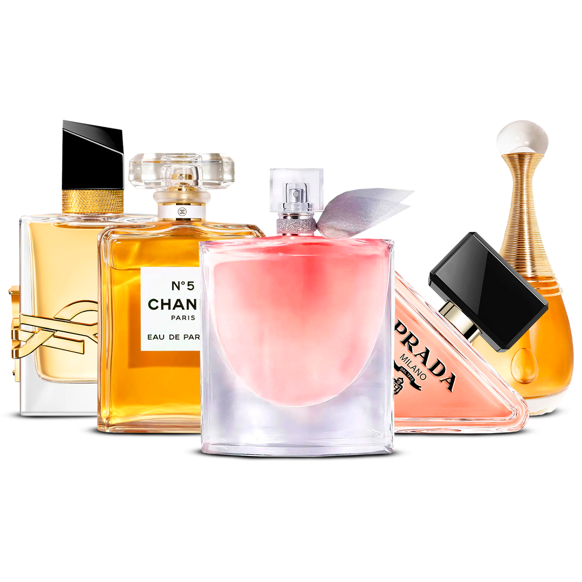 5 smaržu komplekts – Yves Saint Laurent Libre, Chanel Nº5, La Vie Est Belle, Prada Paradoxe un J'adore  [katra 100 ml]