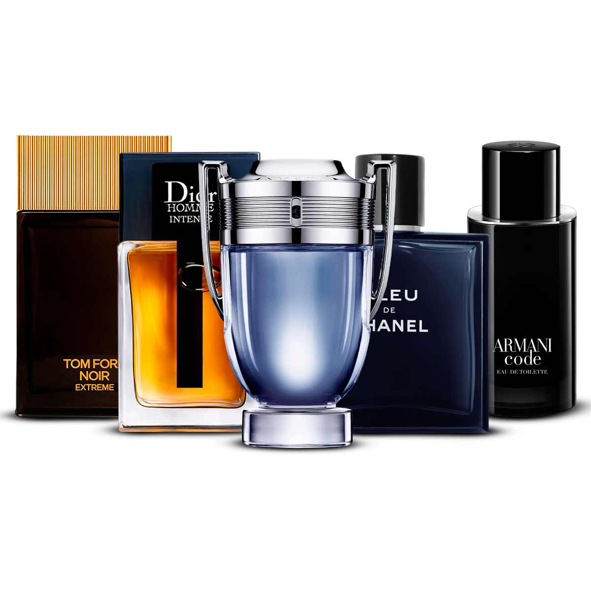 5 smaržu komplekts  – Tom Ford Noir Extrême, Dior Homme Intense, Invictus, Bleu de Chanel un Armani Code [katra 100 ml]