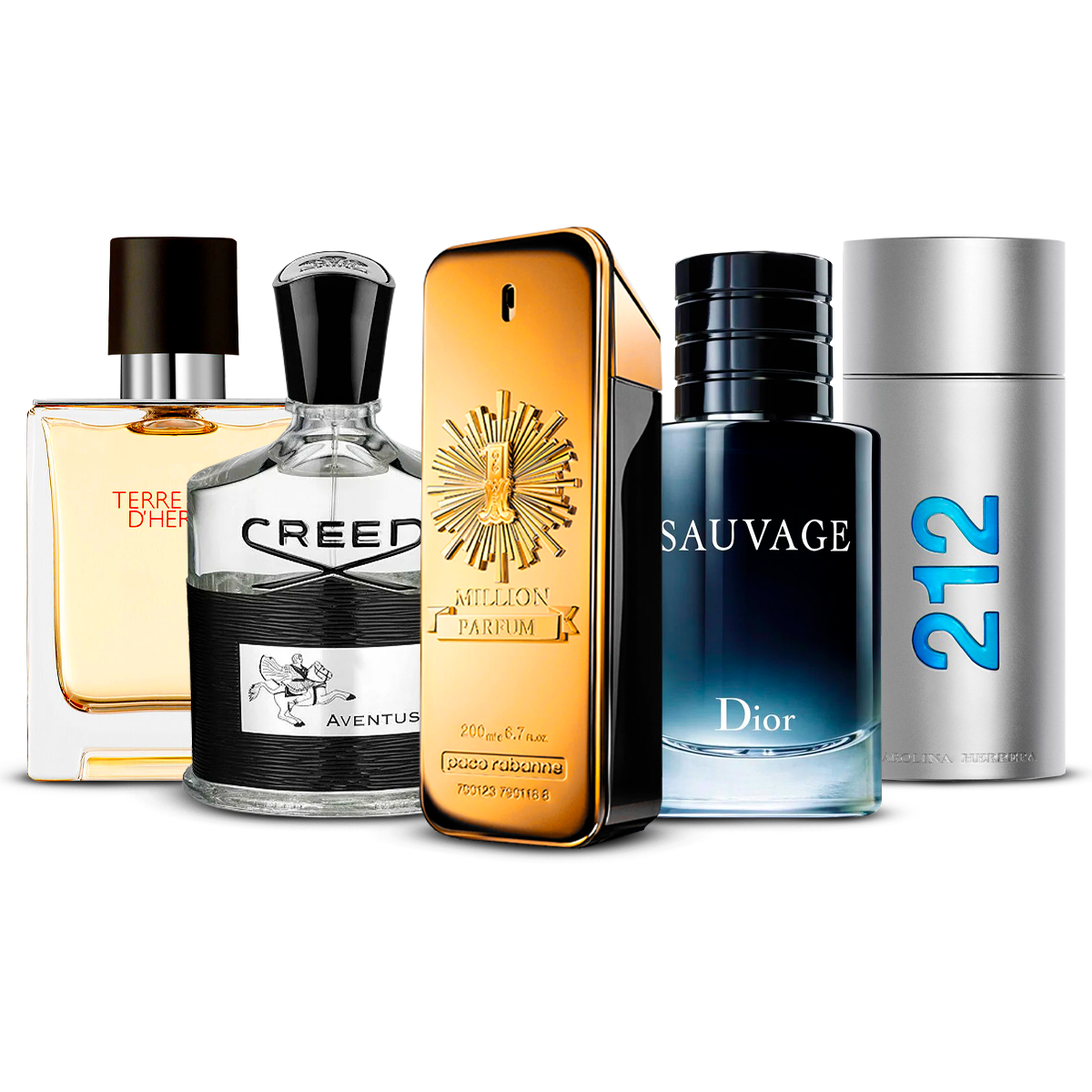 5 smaržu komplekts  – Terre d'Hermès, Creed Aventus, 1 Million, Sauvage un 212 Men  [katra 100 ml]