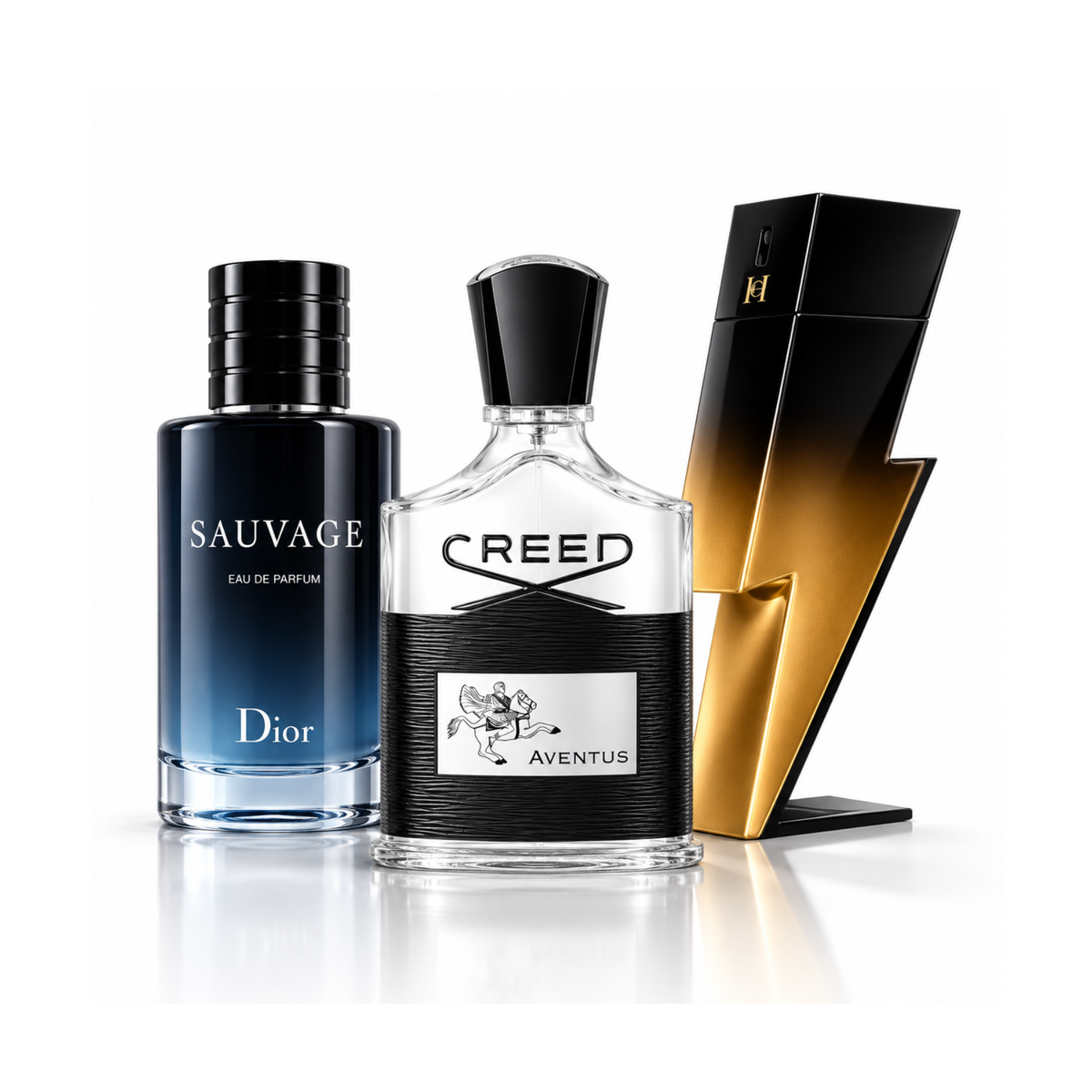 3 smaržu komplekts | Sauvage Dior Eau de Parfum – 100 ml | Aventus Creed Eau de Parfum – 100 ml | Bad Boy Extreme Carolina Herrera Eau de Parfum – 100 ml