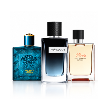 3 smaržu komplekts | Versace Eros Eau de Toilette – 200 ml | YSL Y Eau de Parfum – 200 ml | Terre d'Hermès Eau de Parfum Intense – 175 ml
