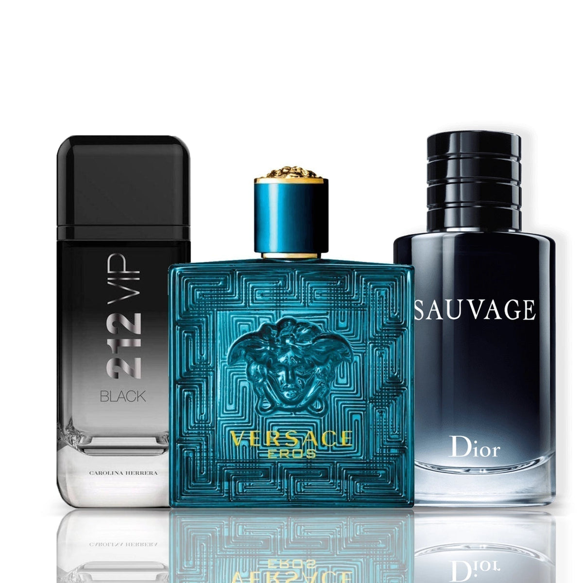 3 smaržu komplekts | 212 VIP Black + Versace Eros + Sauvage Dior 100 ml