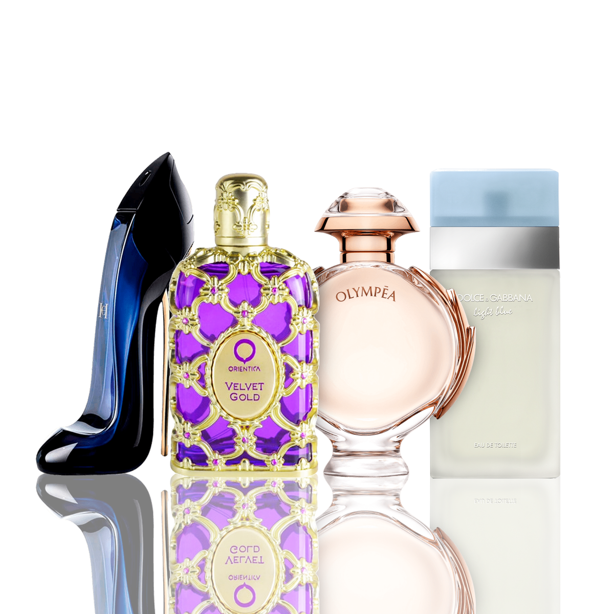 4 smaržu komplekts | Light Blue + Orientica Velvet Gold + Good Girl + Olympea 100 ml